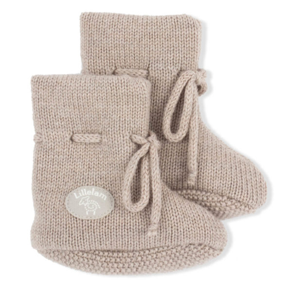 Ulltøfler til baby fra Lillelam i 100% merinoull i fargen beige